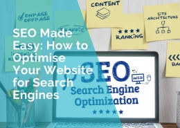 Laptop with SEO Search Engine Optimization graphic