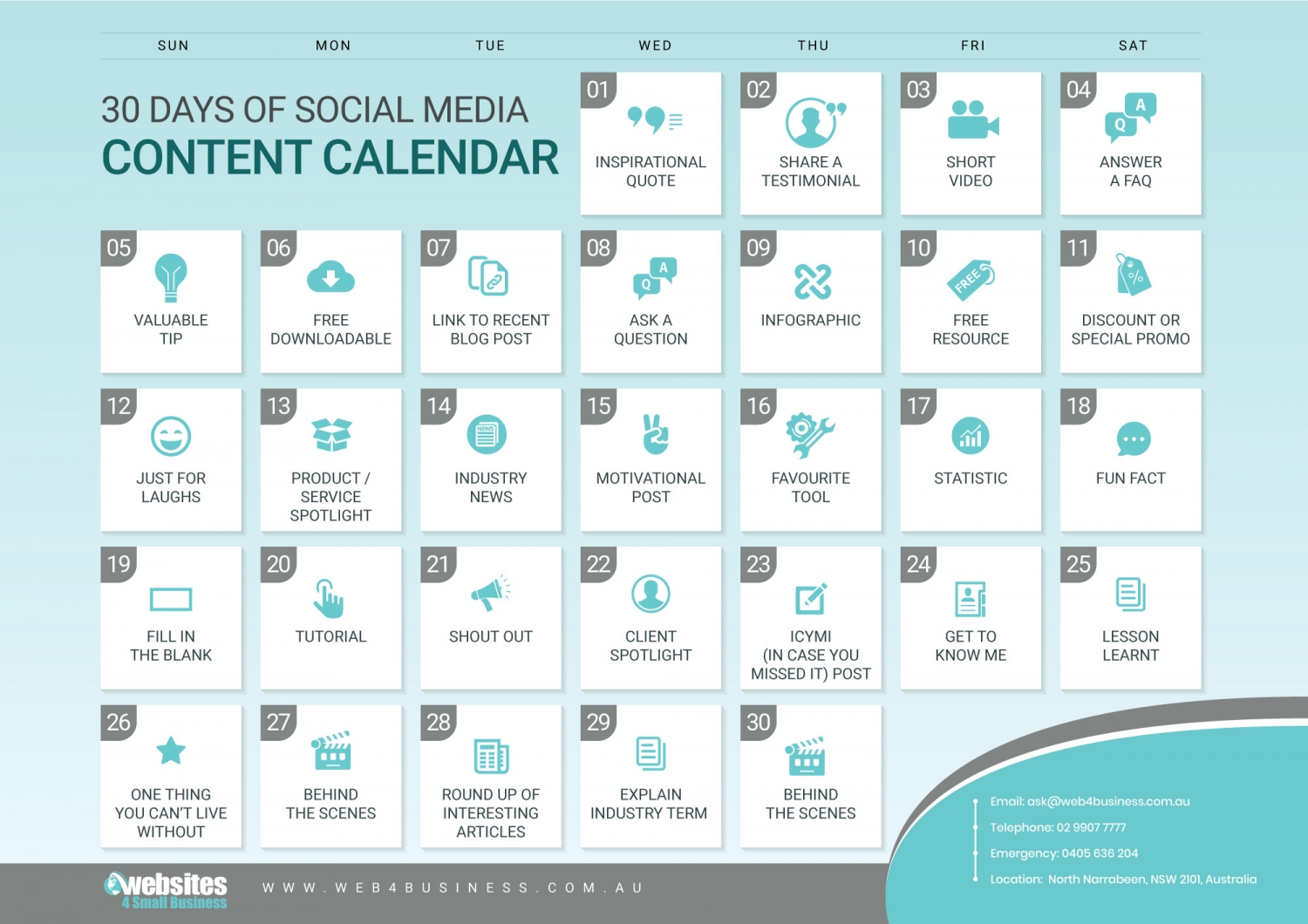 30 Days of Social Media Content Calendar Web4business