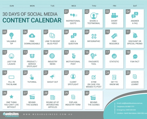 30 days of social media content calendar