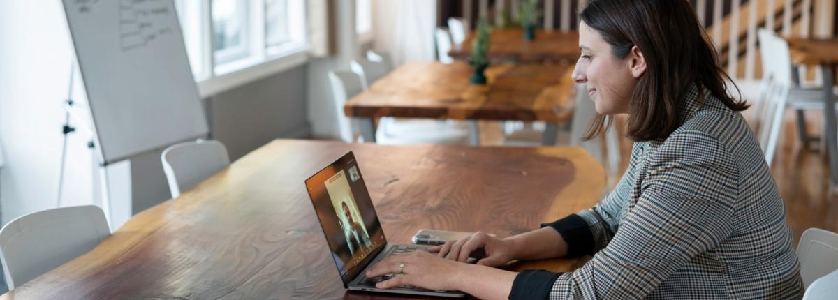 Woman talking on her laptop via zoom