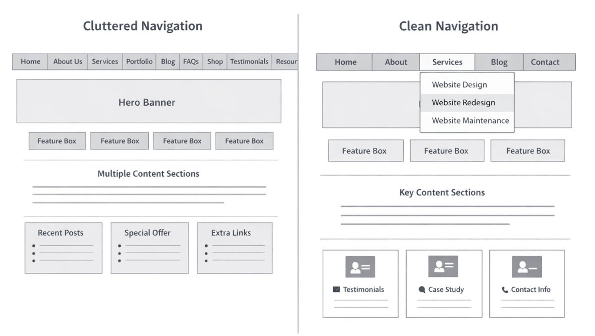 Cluttered navigation vs clear navigation
