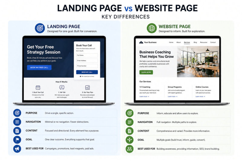 Landing page vs website page