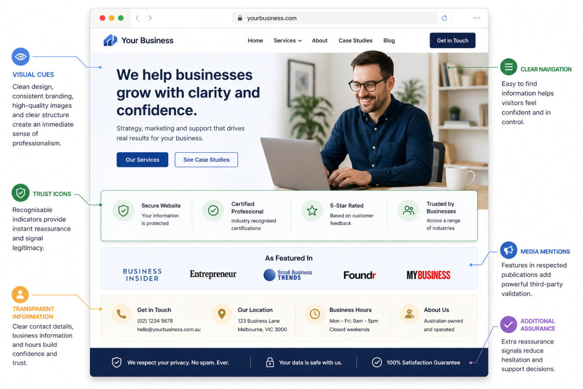 Trust and credibility signals on a website