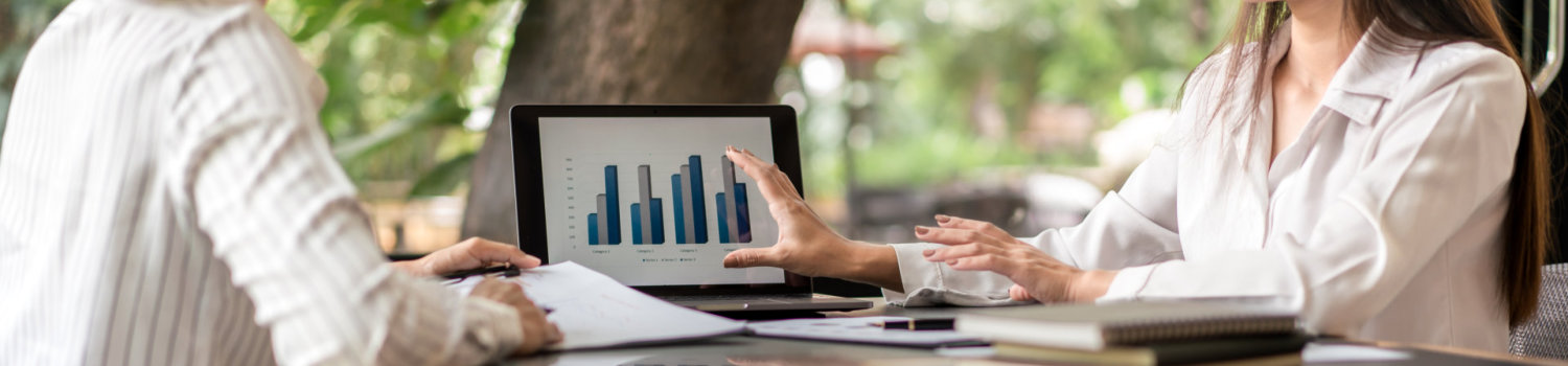 Coworker business concept, Businesswoman looking on chart financ