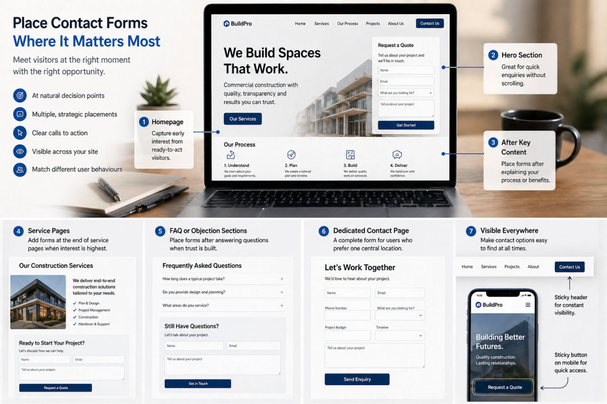 Where to place the contact forms